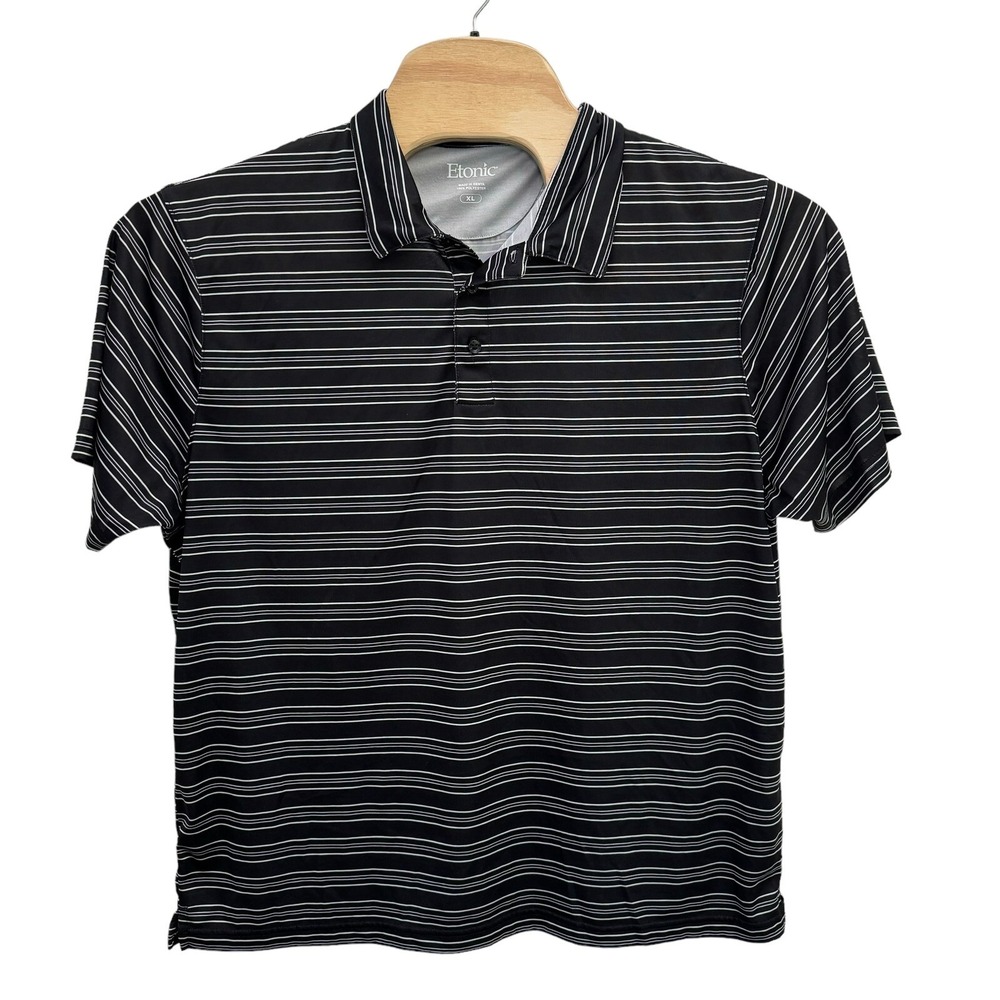 Etonic XL Black Striped Polyester Short Sleeve Men's Performance Golf Polo Shirt